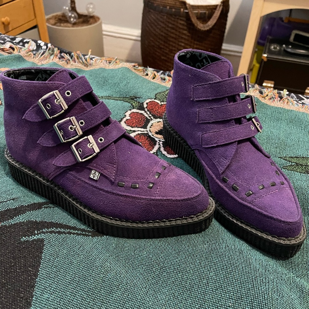 TUK Purple Pointed Creepers Shoes in Vegan Suede Goth Punk Rockabilly Industrial